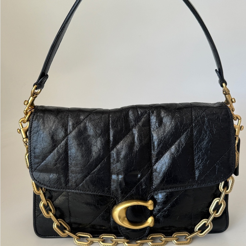Coach Quilted Glazed Leather Tabby 30 Shoulder Bag Black